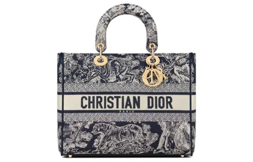 DIOR Lady Dior Embroidery Handbag, Shoulder Bag, Crossbody Bag, Handbag Large Women's Blue