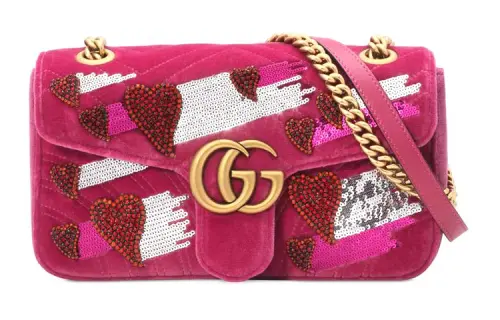 GUCCI Marmont Velvet Chain Crossbody Bag, Shoulder Bag Small Women's Fuchsia