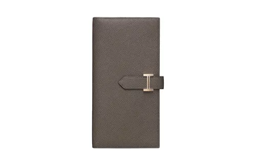 HERMES Bearn Calfskin Epsom Wallet Women's Tin Gray