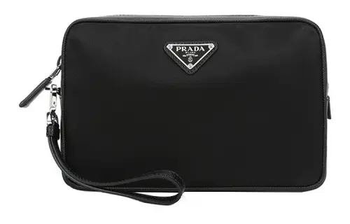 PRADA Fabric With Leather Toiletry Bag, Storage Bag Clutch Regular Men's Black