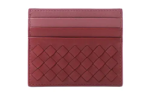 Bottega Veneta Woven Sheepskin Card Holder Women's Red