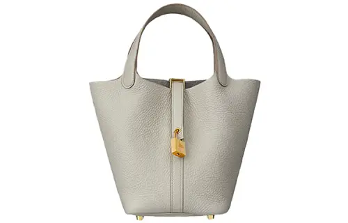 HERMES Picotin Lock Clemence Bullock Leather Basket Bag, Bucket Bag, Handbag 18 Women's 8L Beton Glacier White