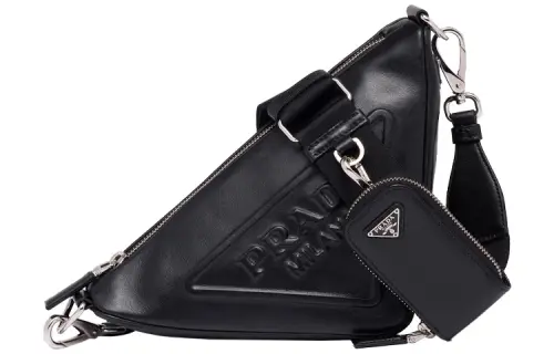 PRADA Triangle Leather Shoulder Bag Black