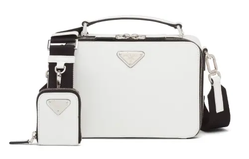 PRADA Brique Shiny Leather Shoulder Bag, Crossbody Bag Men's White