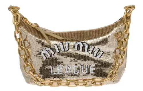 MIU MIU Sequins Decoration One Shoulder Handbag Women's Platinum