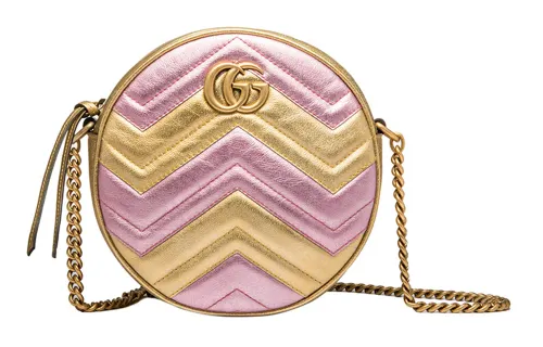 GUCCI GG Marmont Leather Shoulder Bag, Crossbody Bag Mini Women's Gold & Pink