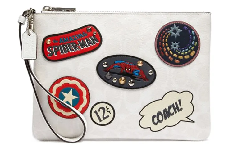 COACH X Marvel, Collaboration Gallery Leather Canvas Clutches Medium Women's White