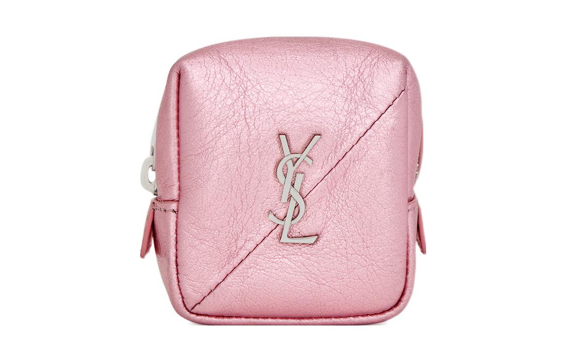 SAINT LAURENT Jamie Lurex Leather Coin Purse Women's Pink Gold