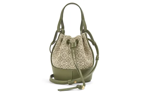 LOEWE Balloon Calfskin Canvas Crossbody Handbag, Shoulder Bag Mini Women's Green