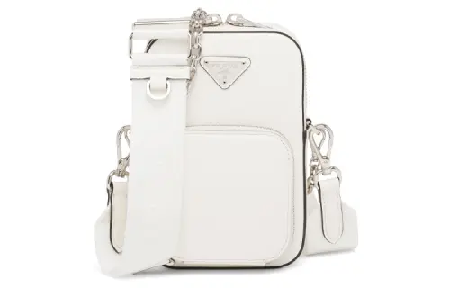 PRADA Leather One Shoulder Handbag, Crossbody Bag Mini Women's White