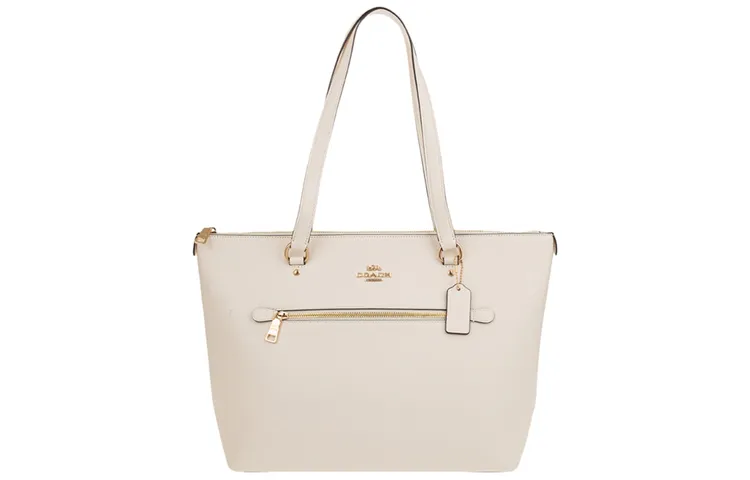 COACH Gallery Cross Grain Cow Leather Tote Bag, Shopping Bag, Handbag, Shoulder Bag Women's White