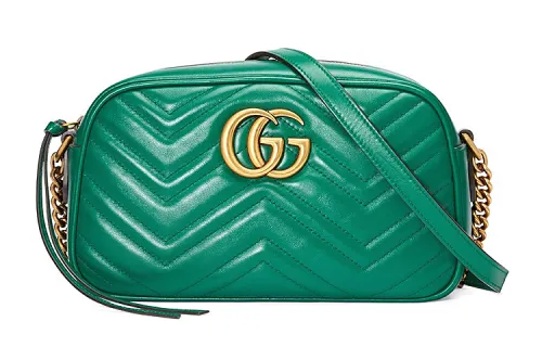 GUCCI GG Marmont Quilted Leather Camera Bag, Shoulder Bag, Crossbody Bag Small Women's Green