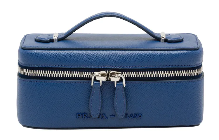 PRADA Saffiano Travel Leather Toiletry Bag Small Women's Blue