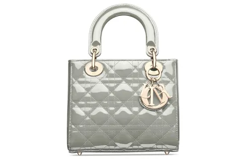 DIOR Lady Dior Patent Leather Calfskin Handbag, Shoulder Bag, Crossbody Bag, Handbag Clutch Small Women's Gray