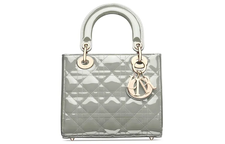 DIOR Lady Dior Patent Leather Calfskin Handbag, Shoulder Bag, Crossbody Bag, Handbag Clutch Small Women's Gray