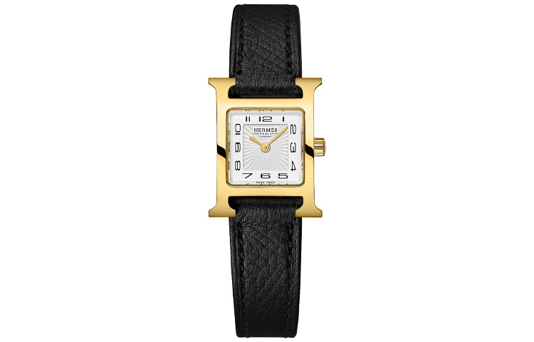 HERMES Heure H Wrist Watches Quartz Movement Genuine Leather Strap 21*17mm White Dial Women's Watch