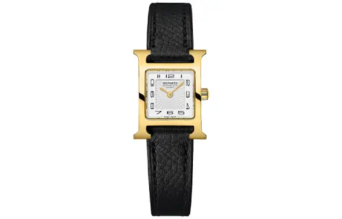 HERMES Heure H Wrist Watches Quartz Movement Genuine Leather Strap 21*17mm White Dial Women's Watch