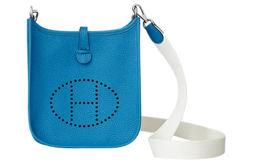 HERMES Evelyne Taurillon Clemence Cow Leather Crossbody Bag, Shoulder Bag 16 Women's Greek Blue & White