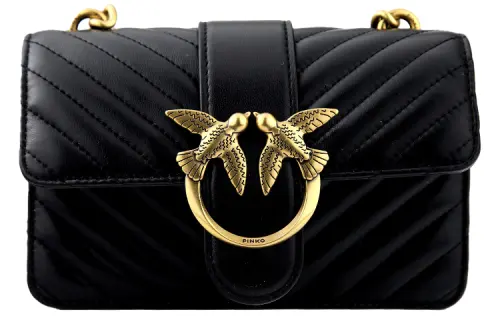 PINKO Quilt Quilting Lambskin Chain Bag, Crossbody Bag, Shoulder Bag Mini Women's Black/Black Gold