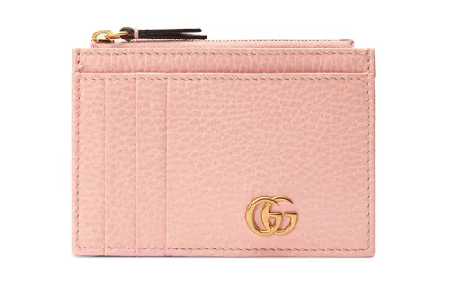 GUCCI Marmont Leather Card Holder Women's Light Pink