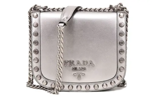 PRADA Cow Leather Shoulder Bag Women's Metallic
