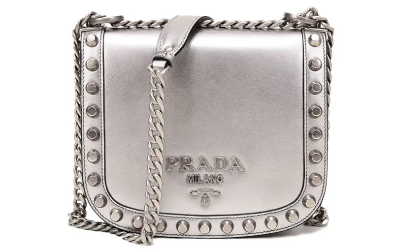 PRADA Cow Leather Shoulder Bag Women's Metallic
