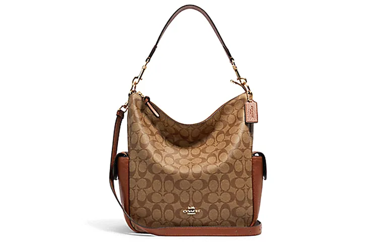 COACH Leather With Coated Canvas Bucket Bag, Crossbody Bag, Shoulder Bag, Handbag Large Women's Khaki
