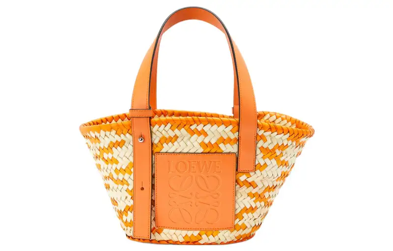 LOEWE Anagram Basket Cow Leather Handbag Small Women's Orange