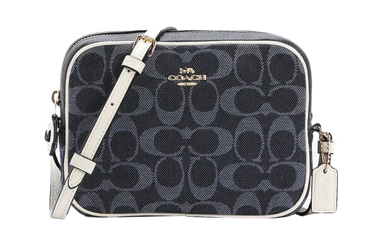 COACH Camera Canvas With Leather Crossbody Bags Small Women's Monogram Denim Blue