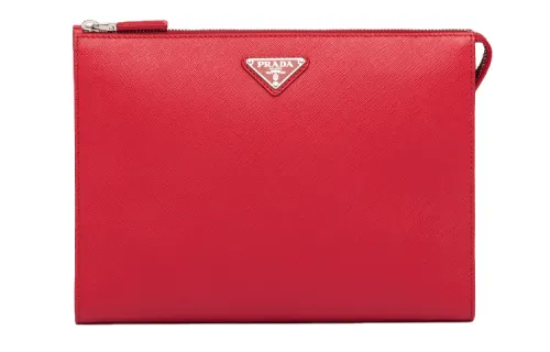 PRADA Saffiano Leather Clutch Men's Red