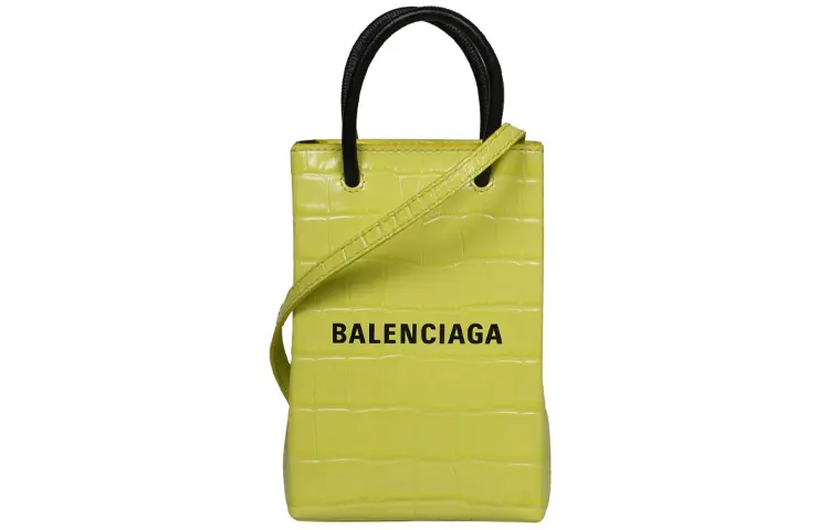 Balenciaga Fluorescent Crocodile Leather Calfskin Handbag Unisex Neon Green