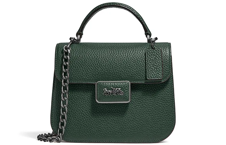 COACH Alie Pebbled Leather Chain Bag, Handbag, Shoulder Bag, Crossbody Bag Small Women's Jungle Green