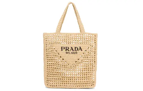 PRADA Raffia Tote Bag, Shopping Bag, Shoulder Bag, Handbag Women's Desert Yellow