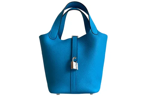 HERMES Picotin Lock Clemence Bullock Leather Basket Bag, Bucket Bag, Handbag 18 Women's B3 Bleu Zanzibar Tanzania Blue