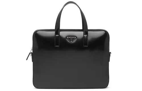 PRADA Saffiano Shiny Leather Briefcase, Handbag Men's Black