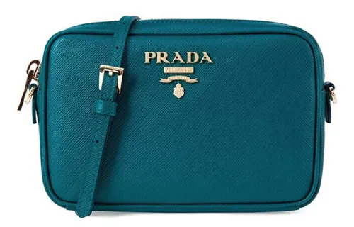 PRADA Saffiano Zip Closure Leather Shoulder Bag Women's Dark Cyan