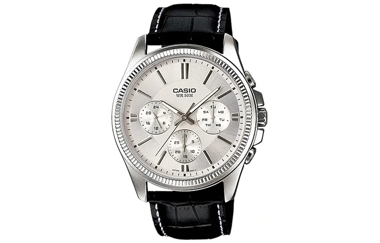 CASIO STANDARD 3 Eye Quartz Movement Leather Strap Watch Men's Watches White Dial