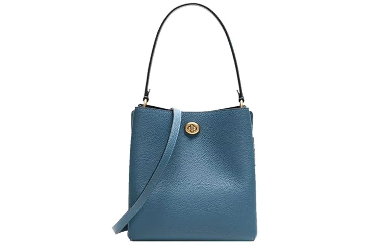 COACH Charlie Pebbled Leather Bucket Bag, Shoulder Bag Medium Women's Sea Blue