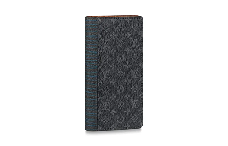 LOUIS VUITTON Brazza Wallet Monogram Eclipse 16 Card Slot Patchwork Black/Blue