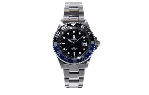 A BATHING APE Bape Watch Calendar Mechanical Movement Stainless Steel Strap Watch Unisex Black Dial