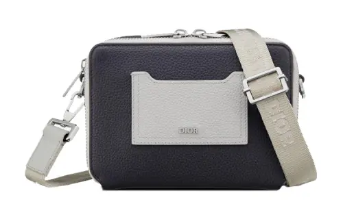 DIOR Grained Calfskin Shoulder Bag, Crossbody Bag Men's Marine Blue & Gray