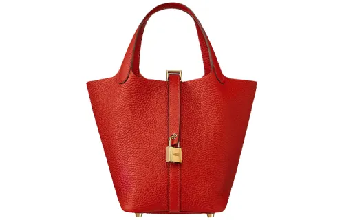 HERMES Picotin Lock Clemence Bullock Leather Basket Bag, Bucket Bag, Handbag 18 Women's S5 Rouge Tomate Tomato Red