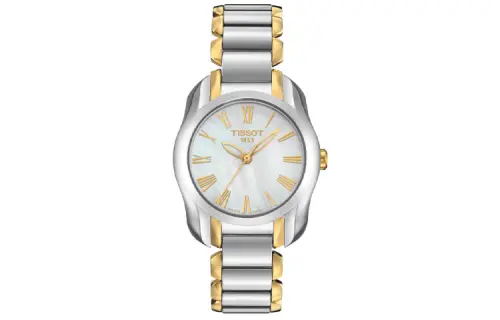 TISSOT Tissot, quartz golden steel belt pearl, women's watch, dial, case stainless steel, watch strap, quartz mechanism, Switzerland, simple and elegant design, 28.2mm