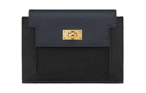HERMES Kelly Pocket Cow Leather Wallet Women's Indigo