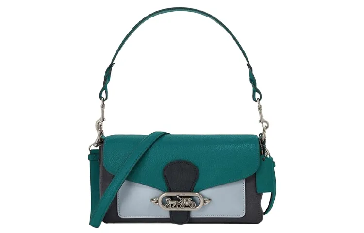 COACH Leather Shoulder Bag, Portable Crossbody Bag Women's Lake Blue & Multicolor