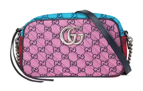GUCCI Marmont Multicolor Quilting Canvas Camera Bag, Chain Bag, Shoulder Bag, Crossbody Bag Small Women's