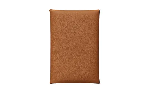 HERMES Calvi Silver Tone Buckle Evercolor Calfskin Business Card Holder Women's Gold Brown