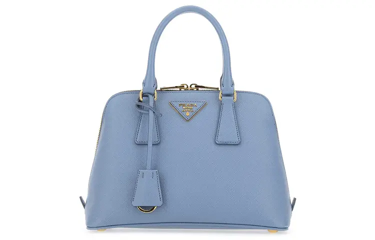 PRADA Leather Tote Shoulder Handbag Women's Blue