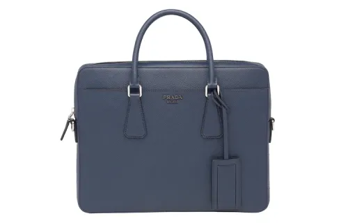 PRADA Saffiano Leather Briefcase Men's Blue