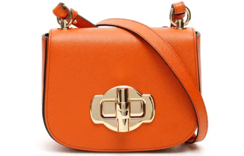 PRADA Cow Leather Shoulder Bag Women's Orange